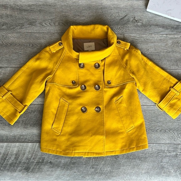 LOFT Womens Yellow Double Breasted Short Trench Coat - Picture 2 of 11